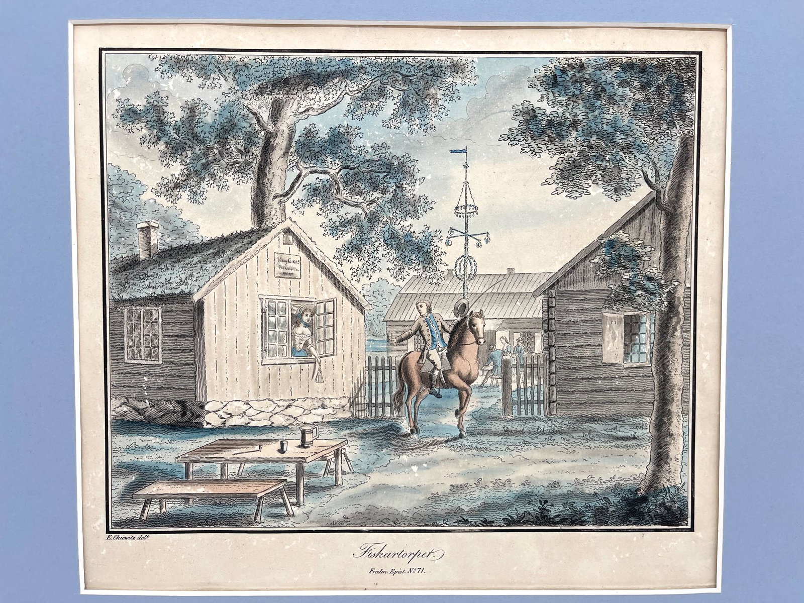 Antique Color Engraving Aquatint Martin Landscape Sweden (1 of 2)