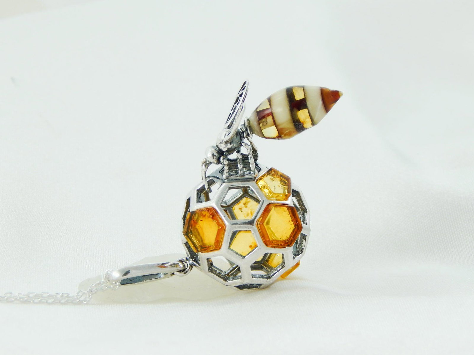 Natural Baltic Amber Honeycomb Bee Pendant Necklace (1 of 11)