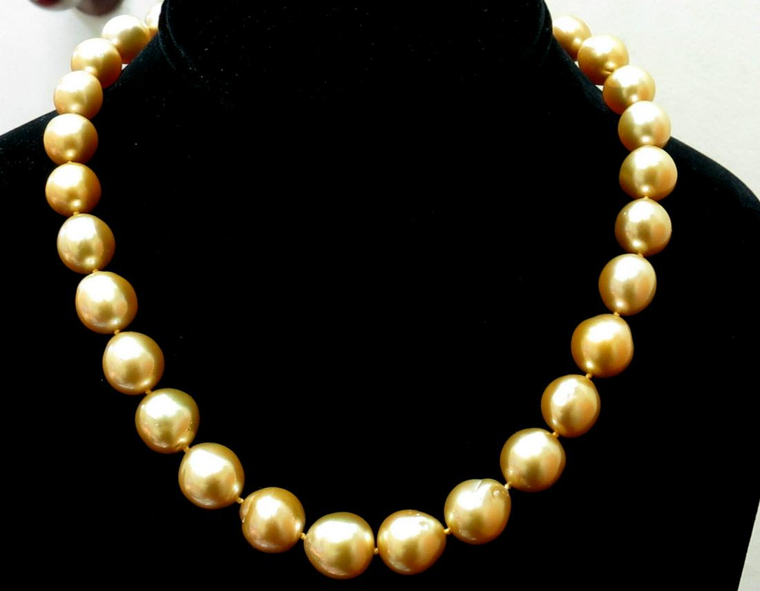 18KT 13M NATURAL SOUTH SEA YELLOW PEARLS NECKLACE .50CT DIAMOND CLASP+ (1 of 1)