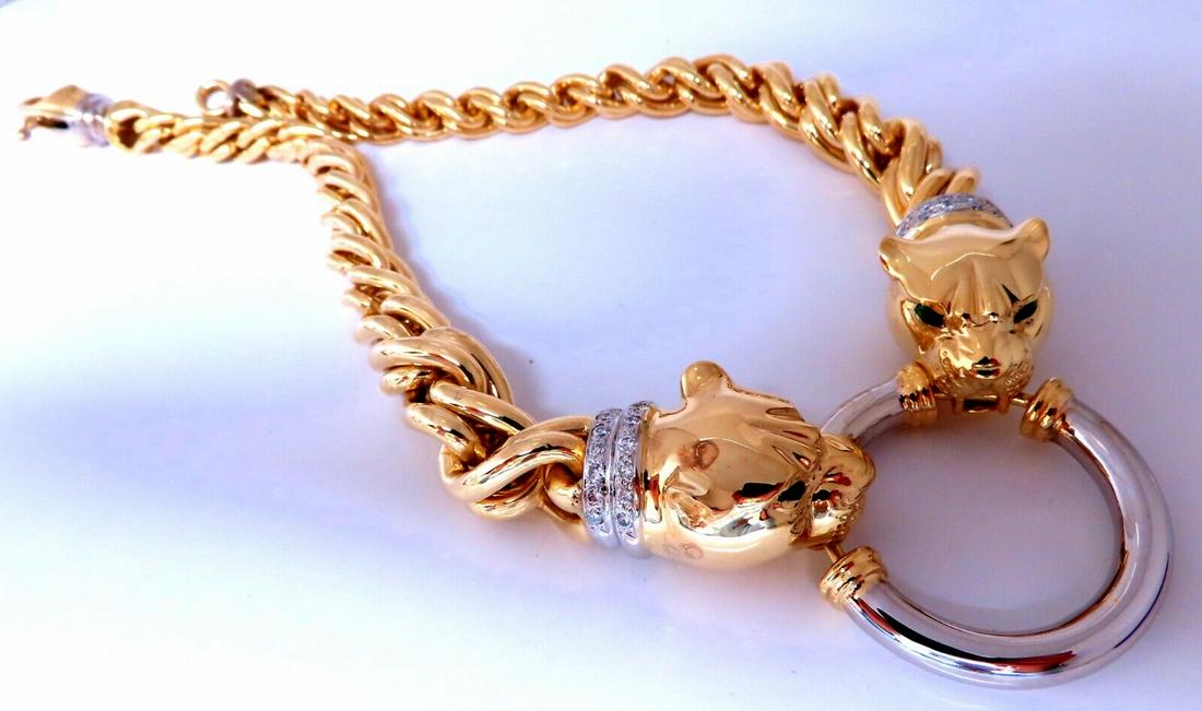 Panther Biting Ring Necklace .90ct Natural Diamonds Choker Necklace 14kt (1 of 8)
