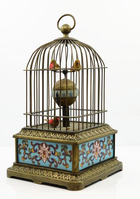 Cloisonne Enamel Bronze Mechanical Birdcage Clock (1 of 7)