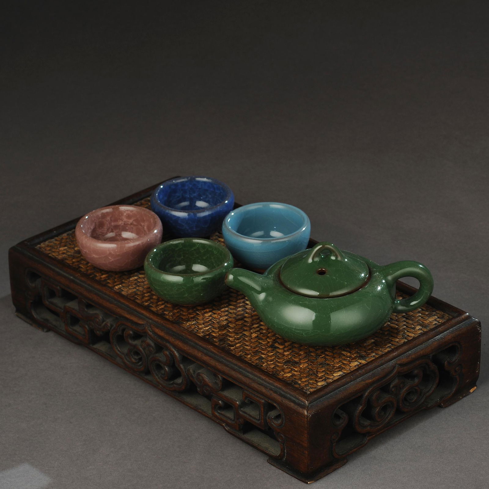 Japanese ceramic tea set and bamboo tea tray (1 of 8)