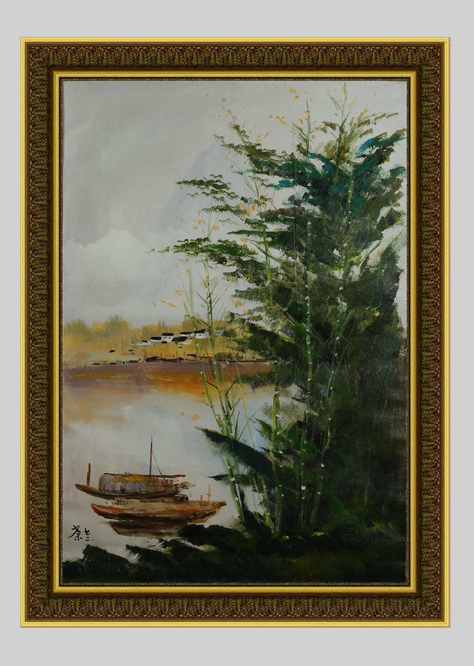 Wu Guanzhong Gold Frame Oil Painting - Landscape Painting (1 of 10)