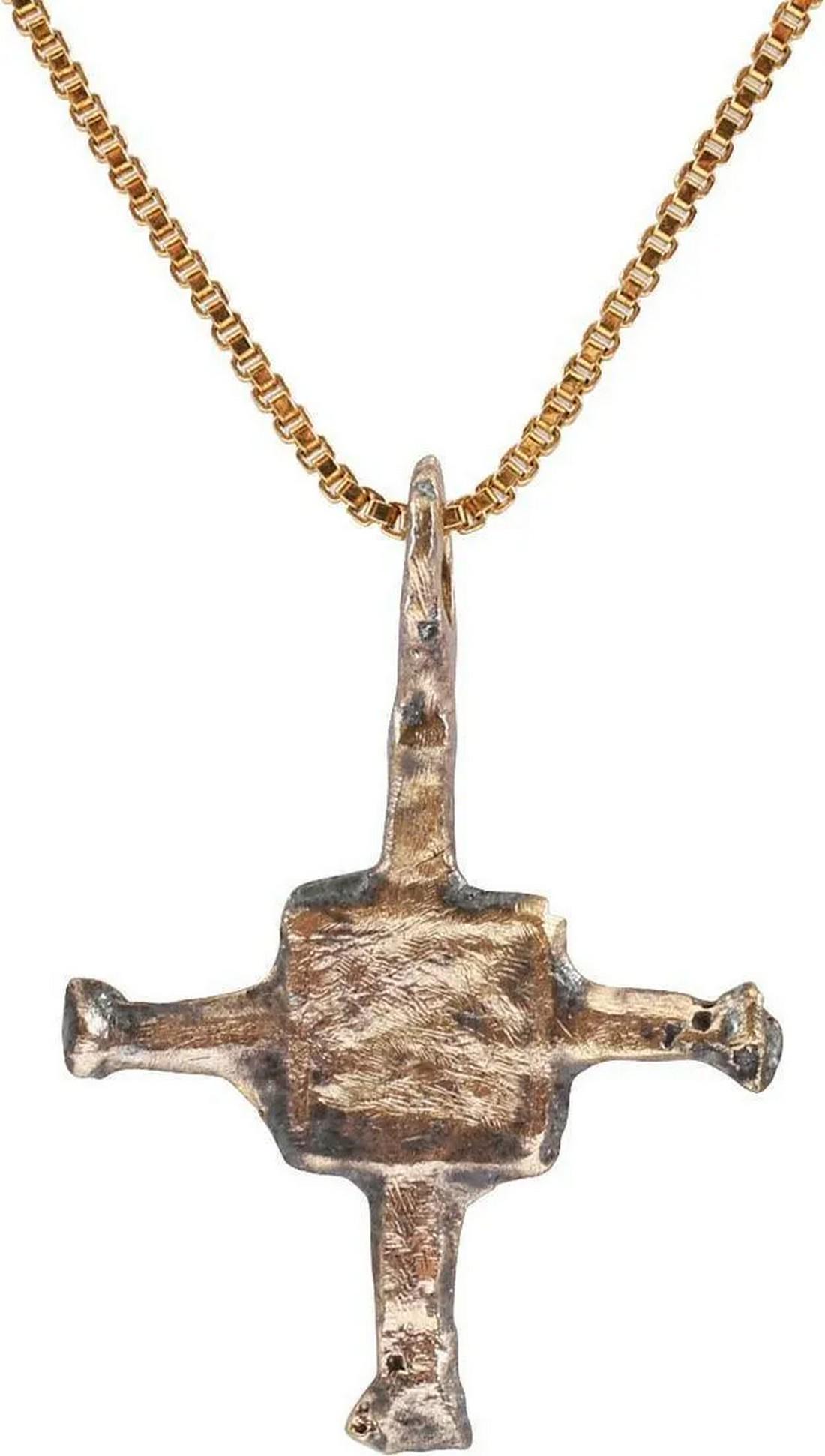 SAXON CROSS NECKLACE, 9th-10th CENTURY: Carolingian, the period of Charlemagne. The emergence from the Dark Ages is embodied in the rise to power of the Frankish King, Charlemagne in 768 (founder of the Holy Roman Empire after 800) followed