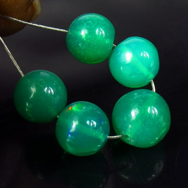 5.02 Ctw Natural 5 Drilled Green Fire Opal Beads (1 of 2)