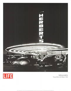 Nina Leen - Neon Drive-In Diner - 1997 Offset Lithograph 28" x 22": Neon Drive-In Diner by Nina Leen, 1997 Unsigned Offset Lithograph. Paper size is 28 x 22 inches, with an image size of 21.25 x 20 inches. The Offset Lithograph is from an unknown edition size. and is