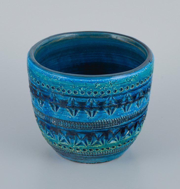 Aldo Londi for Betossi, Italy. Pottery, flowerpot, azure and green glaze. (1 of 2)