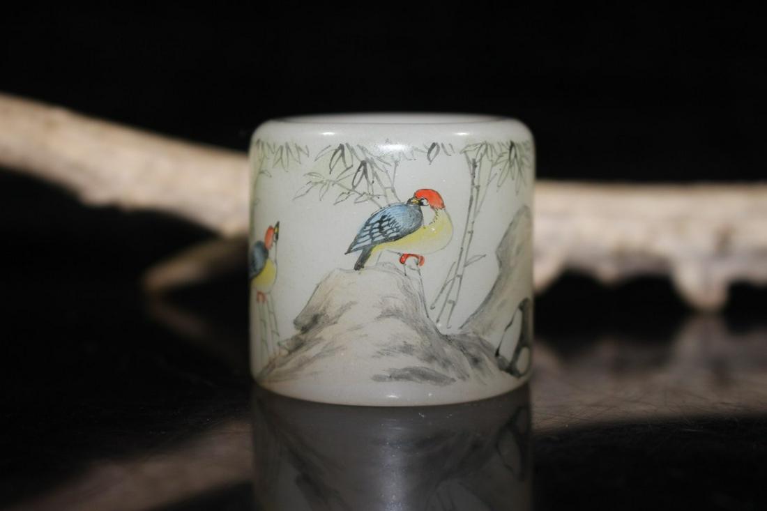 Chinese Peking Glass Flower Bird Thumb Ring (1 of 9)