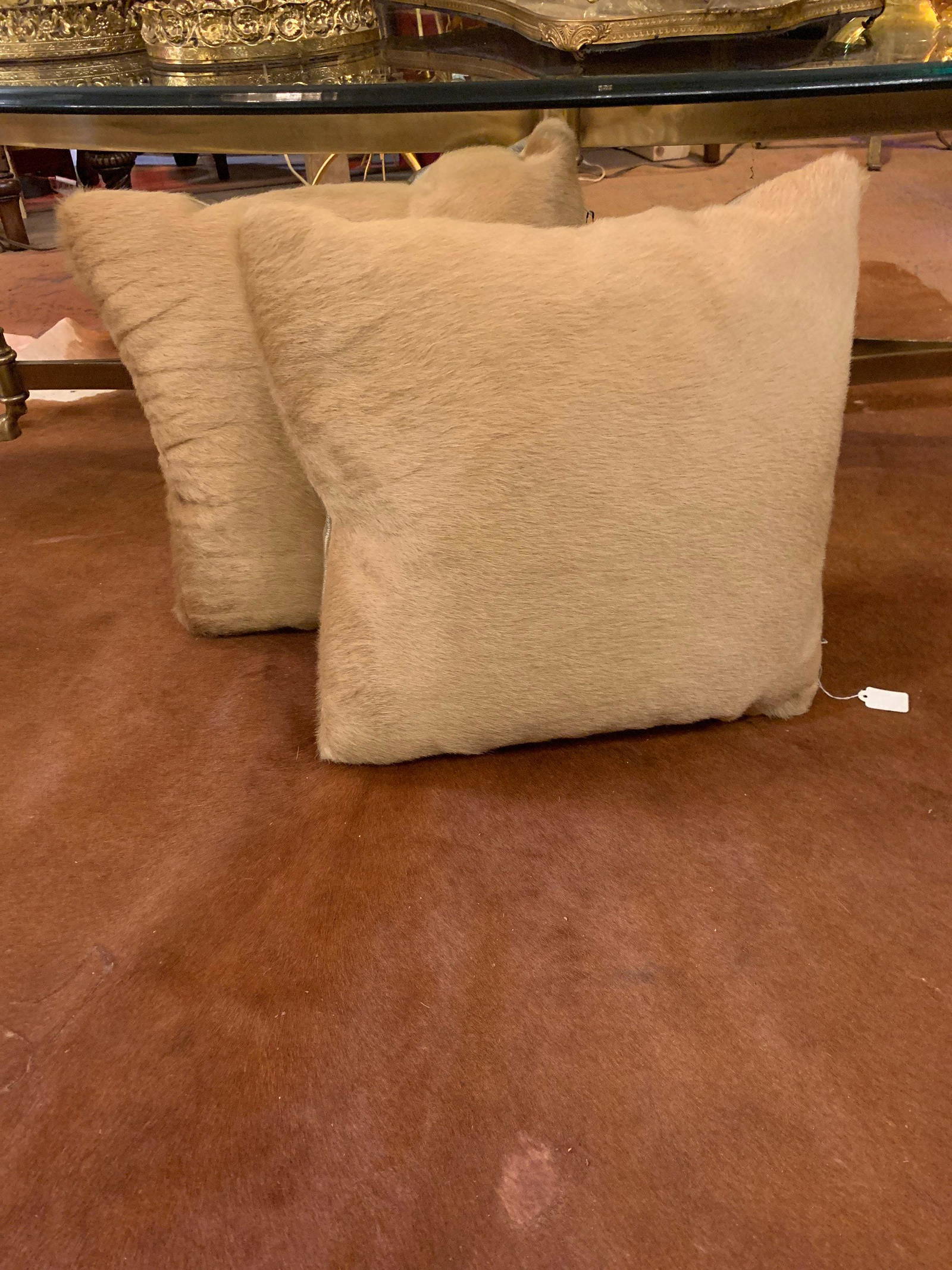 Custom Leather And Cow Hide Throw Pillows Pair Auction