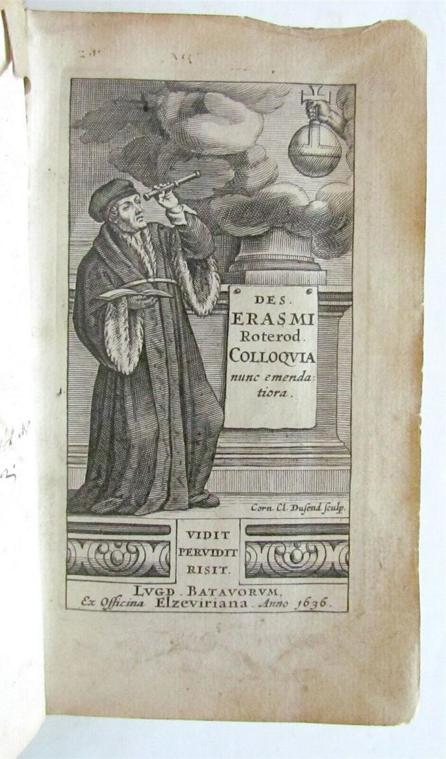 1636 ERASMUS of ROTTERDAM COLLOQIA antique ELZEVIR VELLUM BINDING (1 of 7)