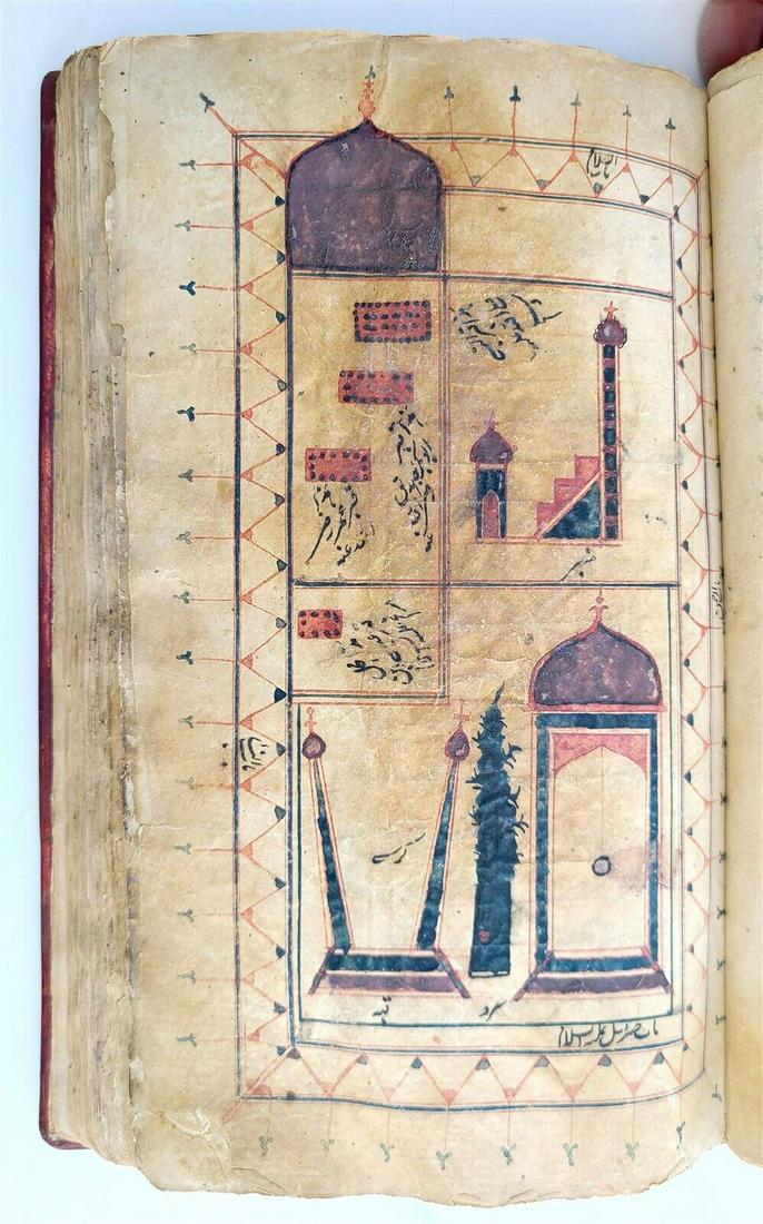 18th c. ARABIC MANUSCRIPT ISLAMIC PRAYERS antique w/ MECCA & MEDINA DRAWING (1 of 12)