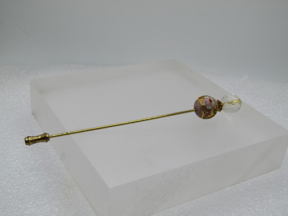 Vintage Cloisonne & Crystal Beaded Hat/Stick Pin, 4.5" (1 of 5)