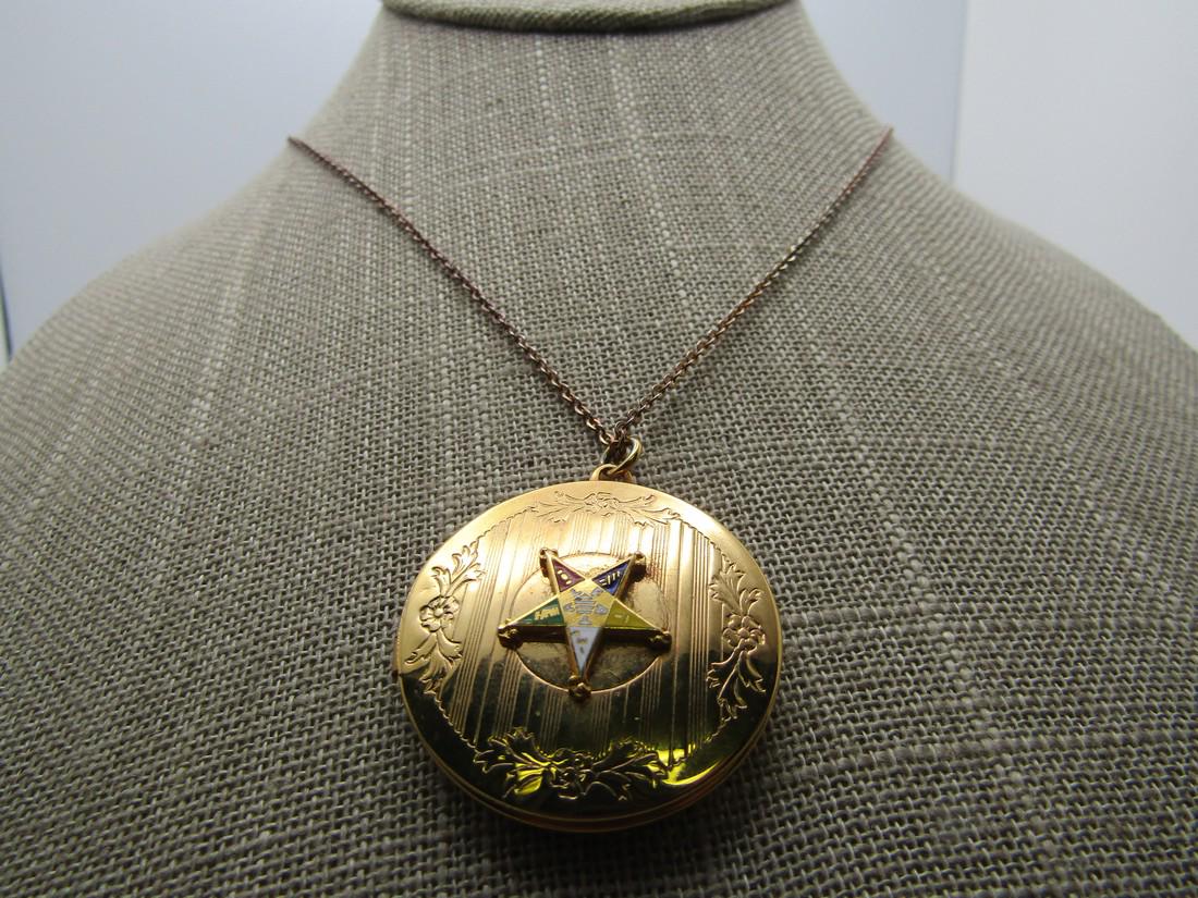 Vintage Enameled Eastern Star Locket Necklace, 24", 1960's-1970's (1 of 6)
