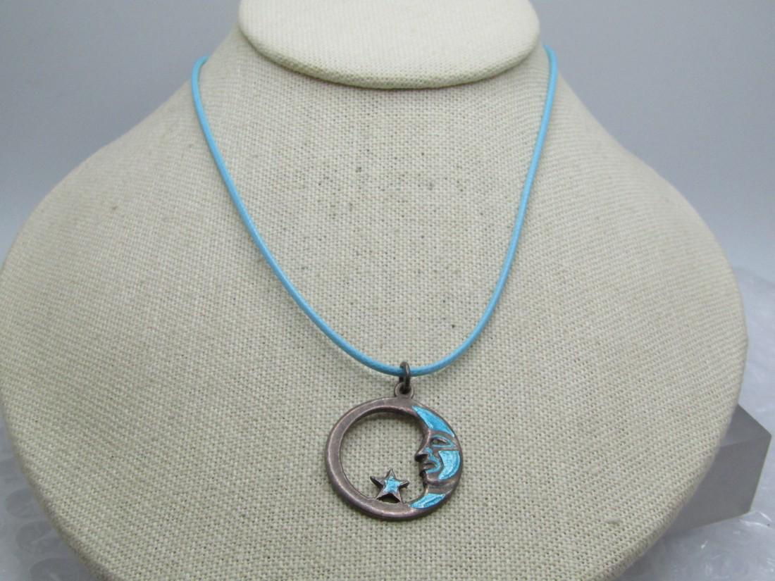 Vintage Sterling Enameled Crescent Moon Man & Star, Necklace,  Siam (1 of 6)