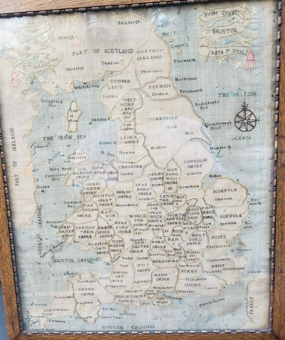 Antique 19th century Sampler map of England Hariot Cruger (1 of 7)