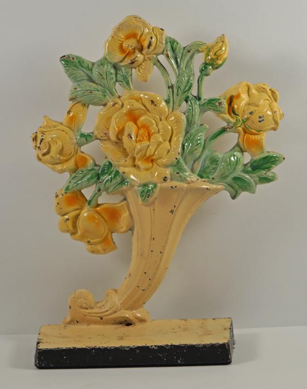 Yellow Roses Flower Cast Iron Hubley Doorstop (1 of 6)