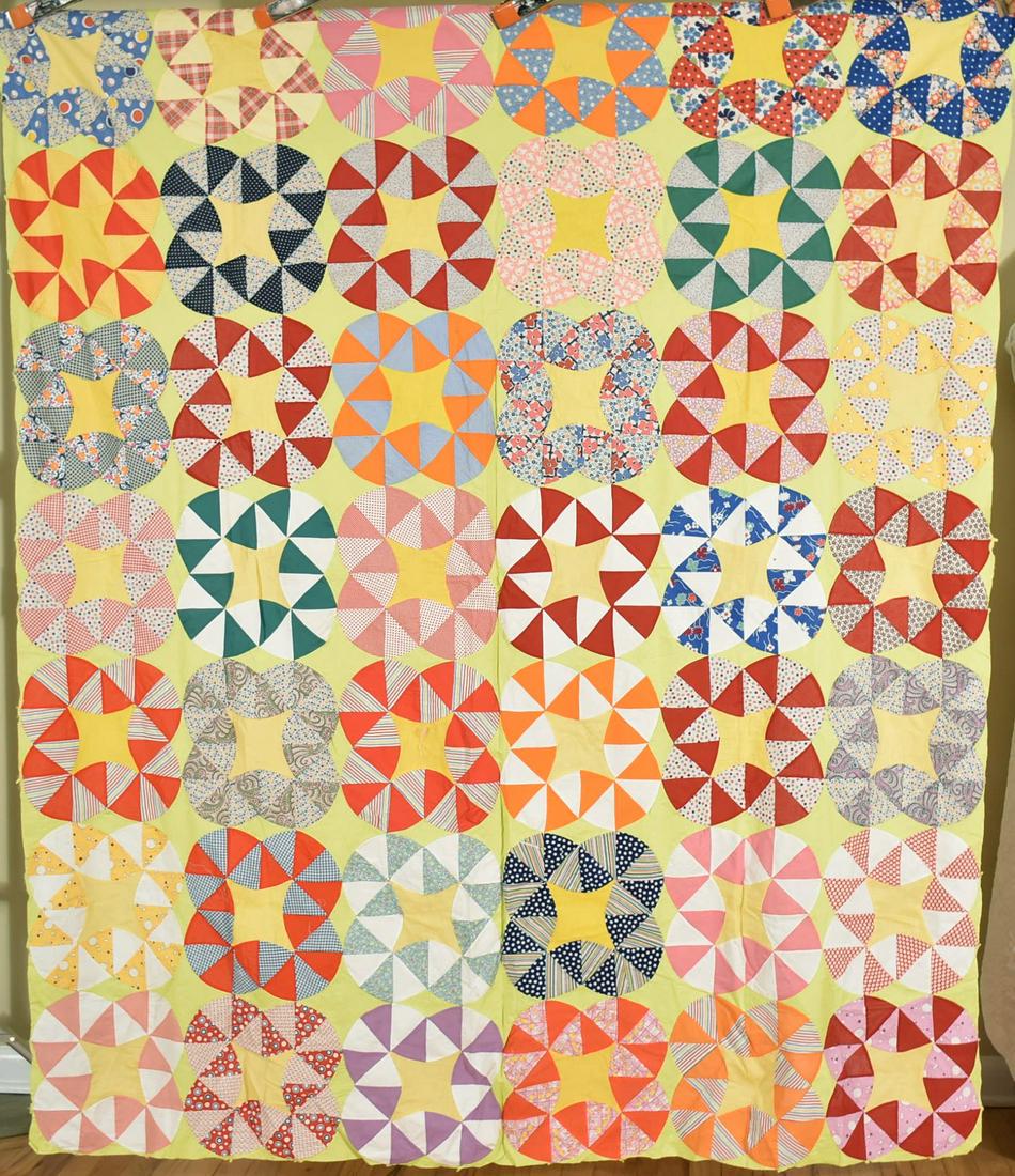 40's "Wandering Trail" Quilt Top: Title: 40's "Wandering Trail" Quilt Top Date: 1930's / 40's Origin: Ohio Material: Cotton Dimension [INCHES]: 70" X 82" Provenance: Cotton 40's "wandering trail" quilt top, all hand pieced on a cheery