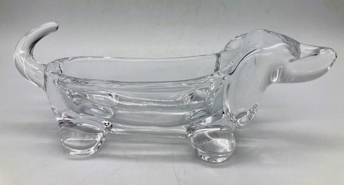 VANNES LE CHATEL LEAD CRYSTAL DACHSHUND WIENER DOG CANDY NUT DISH FRANCE (1 of 7)