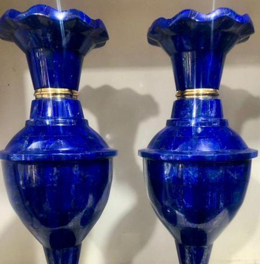 6.5 Kg Beautiful Lapis Lazuli Carving Vases Pairs Pieces (1 of 1)