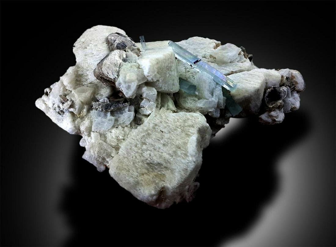 Aquamarine Crystals with Albite and Feldspar, Natural Aquamarine, Aquamarine Rough, Aquamarine (1 of 1)