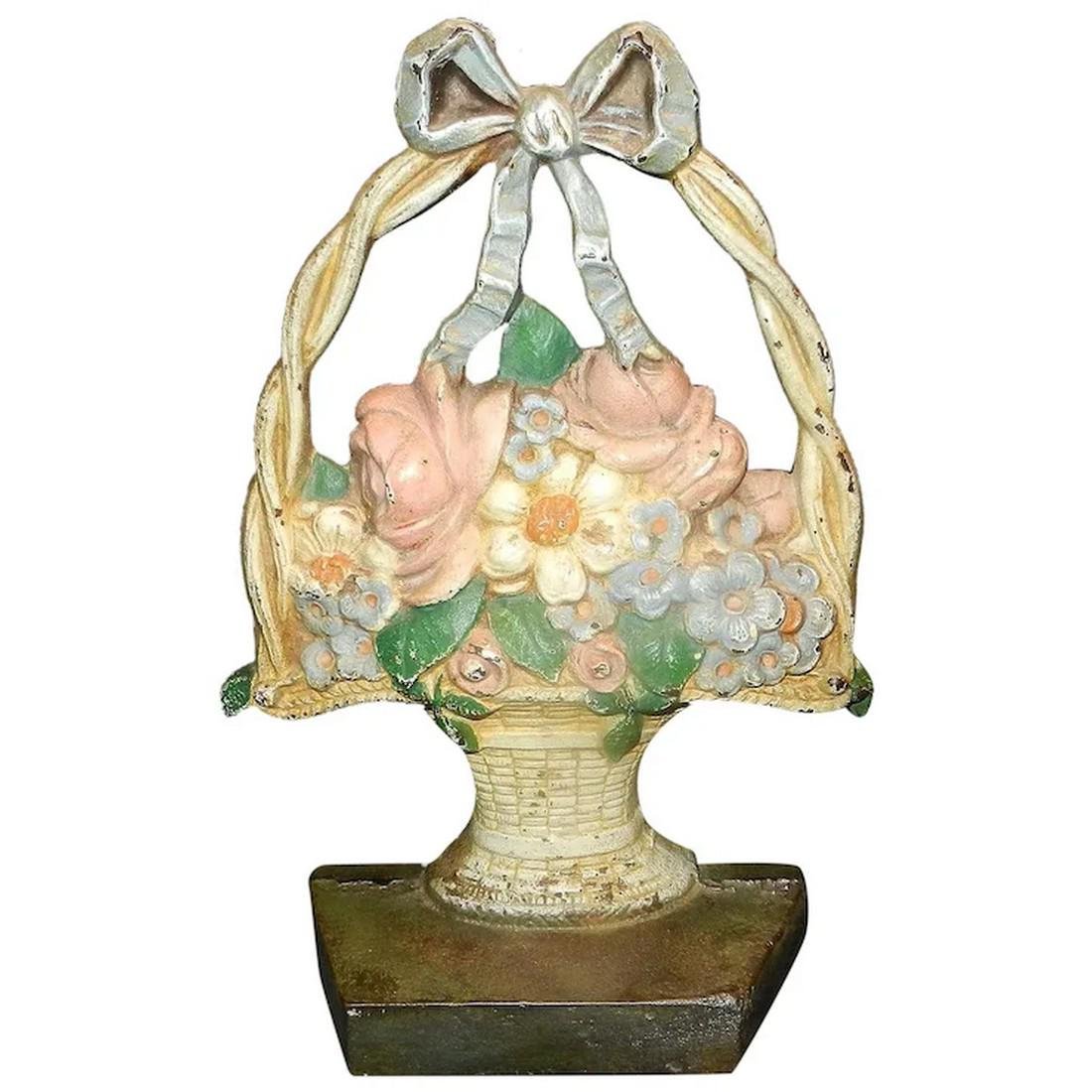Antique Cast Iron HL Judd Metal Basket of Flowers Doorstop #1259 (1 of 1)