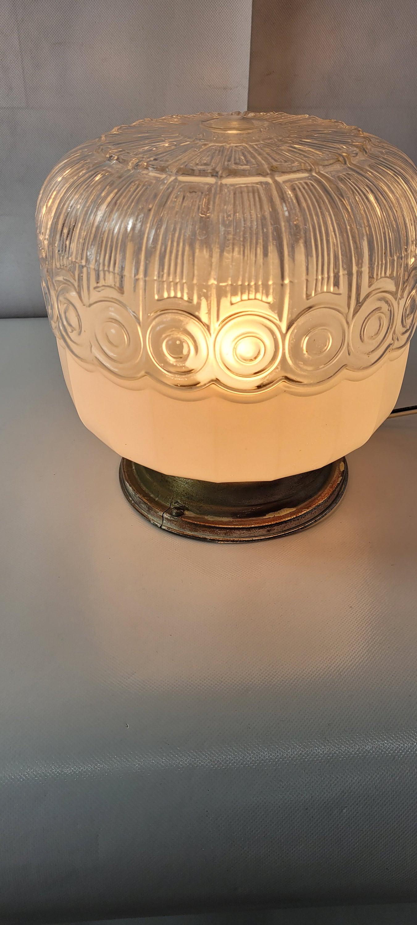 Vintage Art Deco White Mushroom Style Ceiling Light Flush Mount Clear Glass (1 of 7)