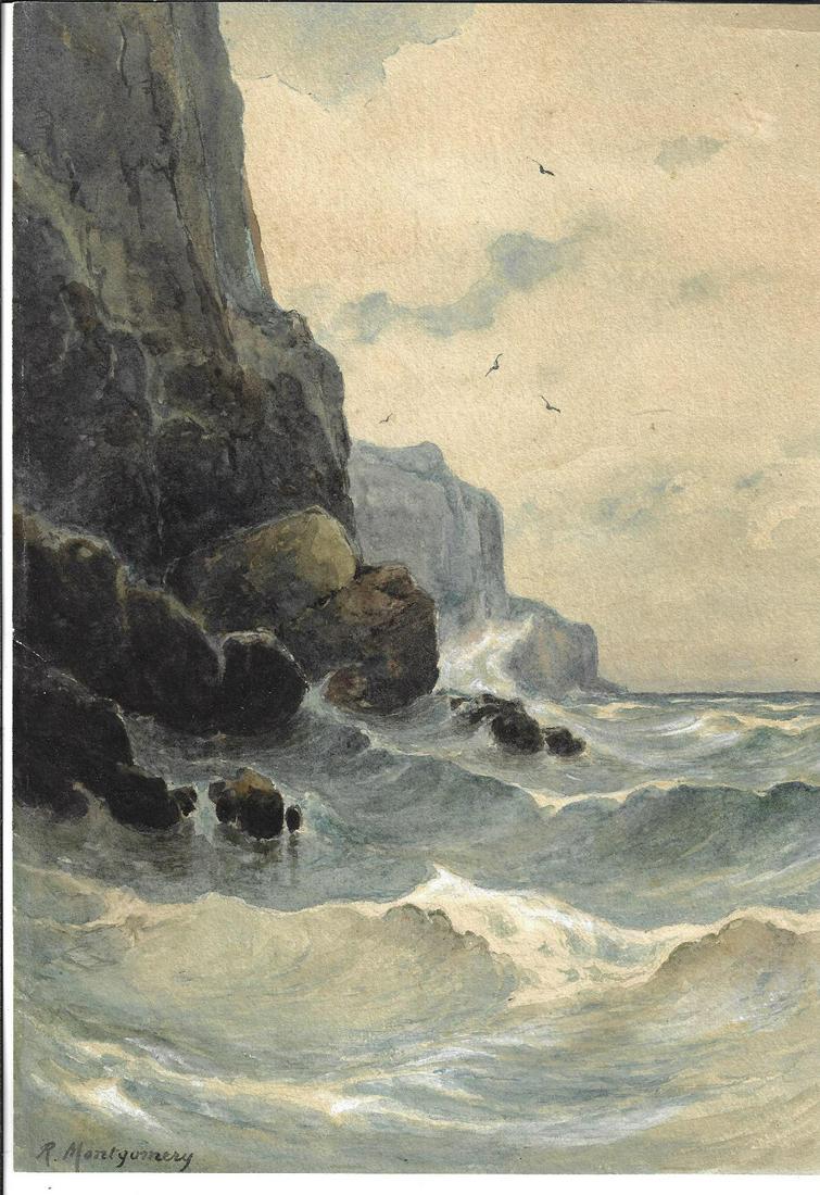 1890 Large Watercolor Ocean Scene Signed (1 of 2)