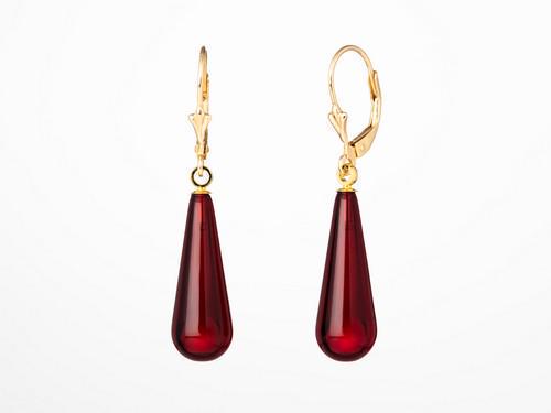 Red Amber Drop Dangle Earrings - Gold Plated Sterling Silver lever back closure (1 of 5)