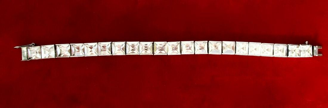 Art-Deco Sterling Silver & Paste Stone Wide Line Bracelet (1 of 6)