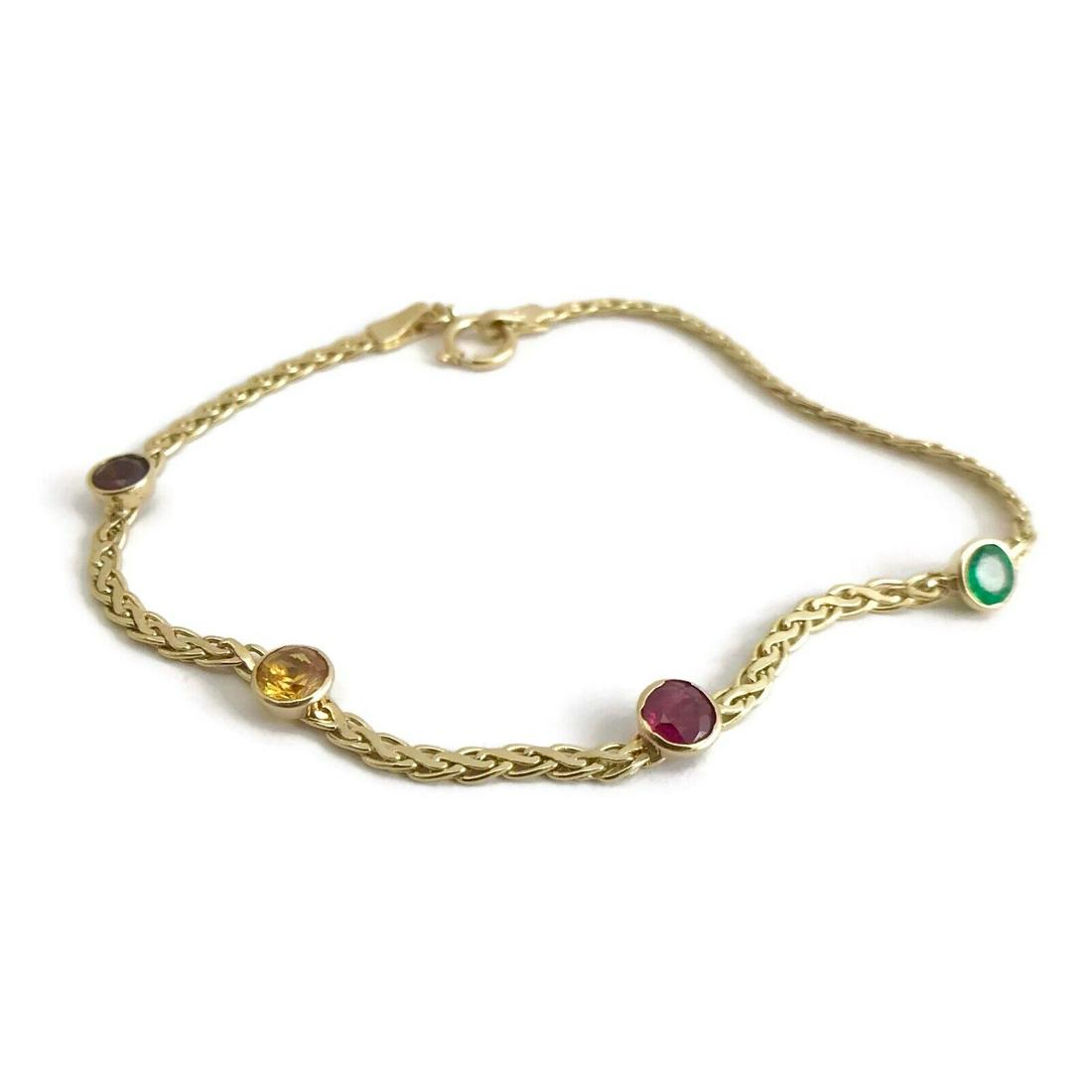 Vintage Emerald Garnet Multicolored Gemstone Bracelet 14K Yellow Gold, 3.04 Gram (1 of 11)