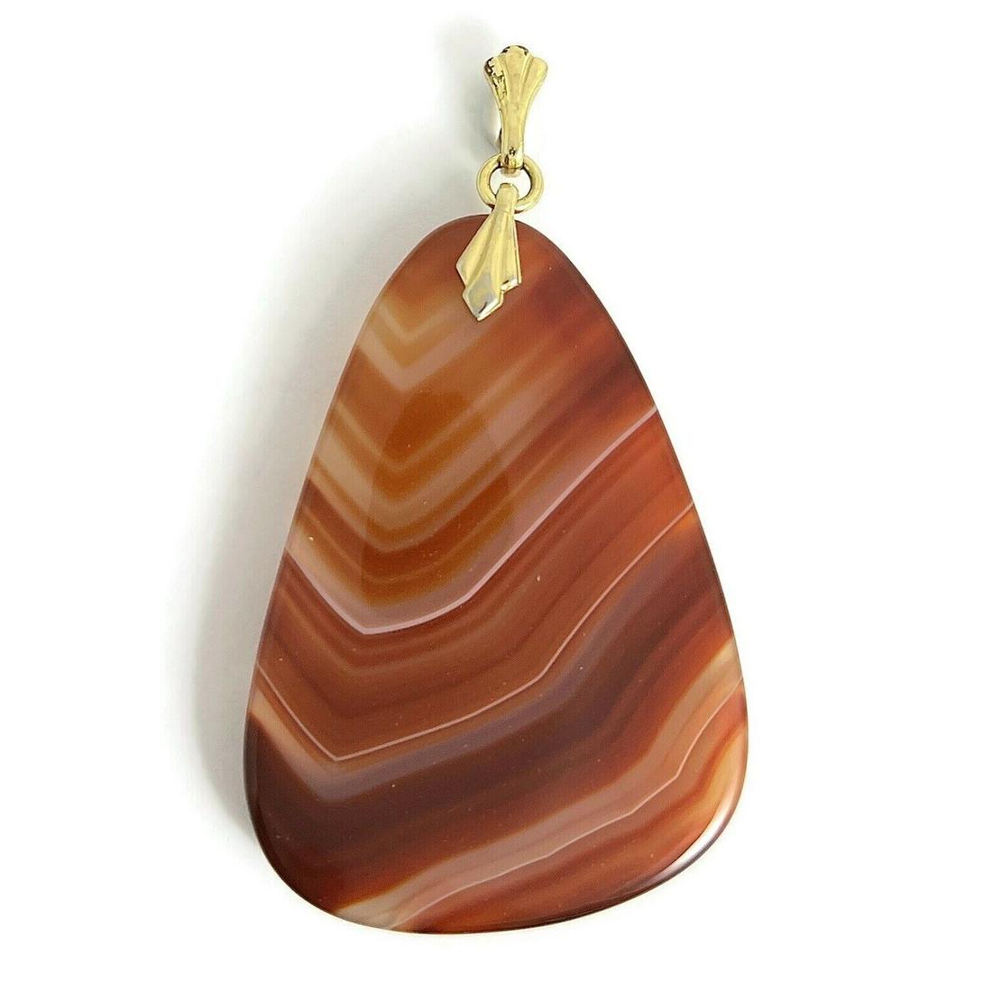 Vintage 1960's Large Red Brown Striped Banded Agate Gemstone Pendant, 20.29 Gr (1 of 6)