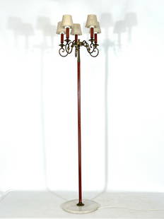 Arredoluce Monza, brass floor lamp from 50s: Good vintage condition with trace of age and use for this floor lamp designed by Angelo Lelii and produced by Arredoluce Monza during the 50s. Made from bass, lacquered metal and marble. Patina on the