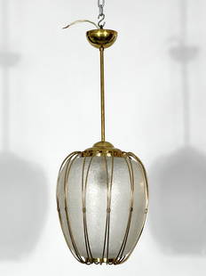 Arredoluce Monza, brass and etched glass chandelier from 50s: Great vintage condition for this brass and etched glass chandelier produced by Arredoluce Monza during the 50s. Full working with EU standard, adaptable on demand for USA standard. Material: brass, et