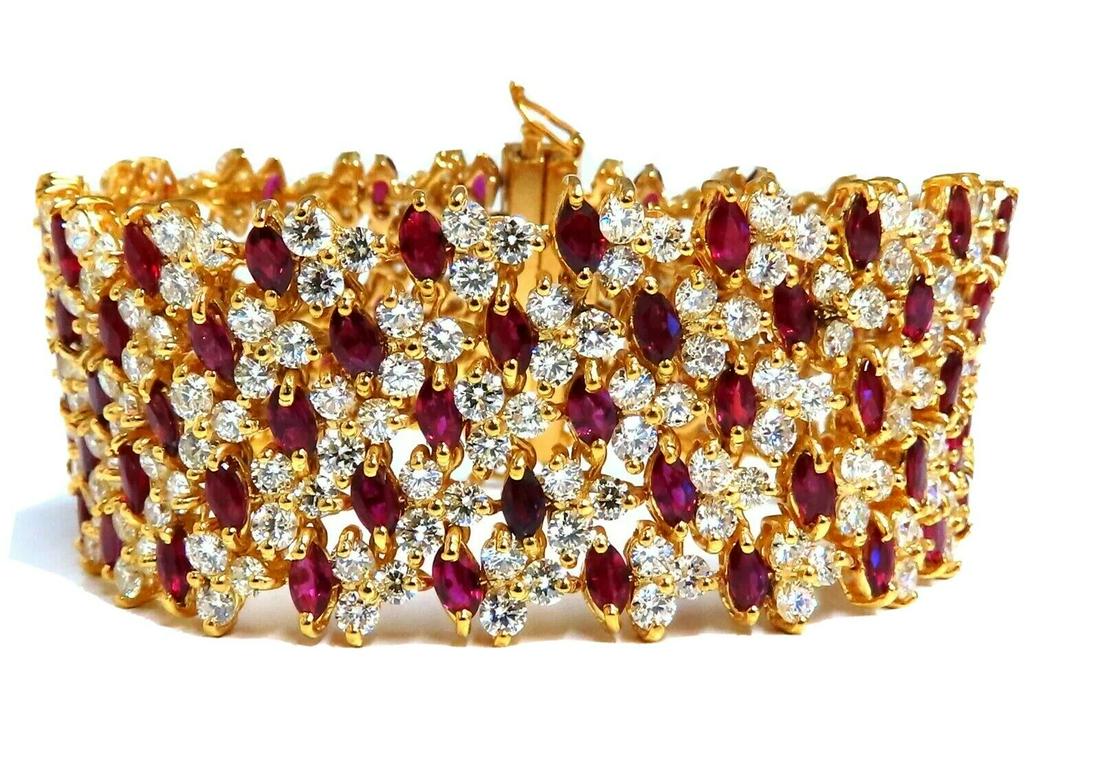 44.58ct Natural Ruby Diamond Wide Cuff Bracelet 14kt Flex Mesh (1 of 7)
