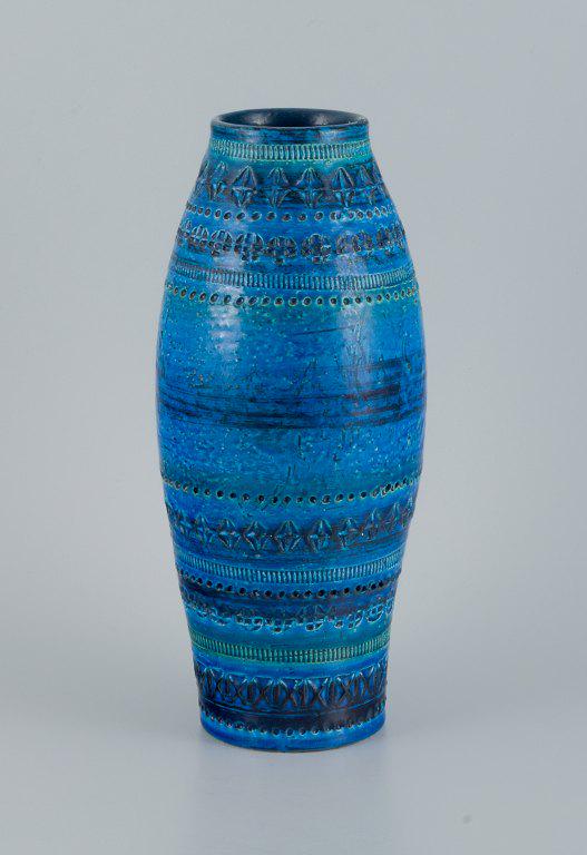 Aldo Londi for Bitossi. Large vase in Rimini blue glazed ceramic with patterns. (1 of 7)
