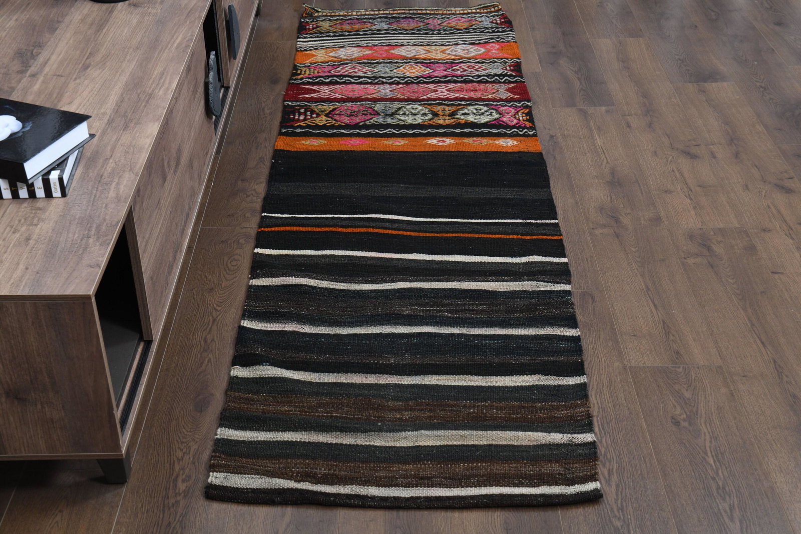 1970s Kilim Oushak Handmade Wool Brown Runner Rug (1 of 10)