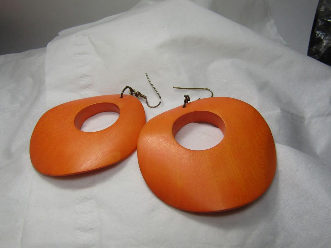 Vintage Large Orange Hoop Earrings, Pierced, 1960's-1980's (1 of 4)