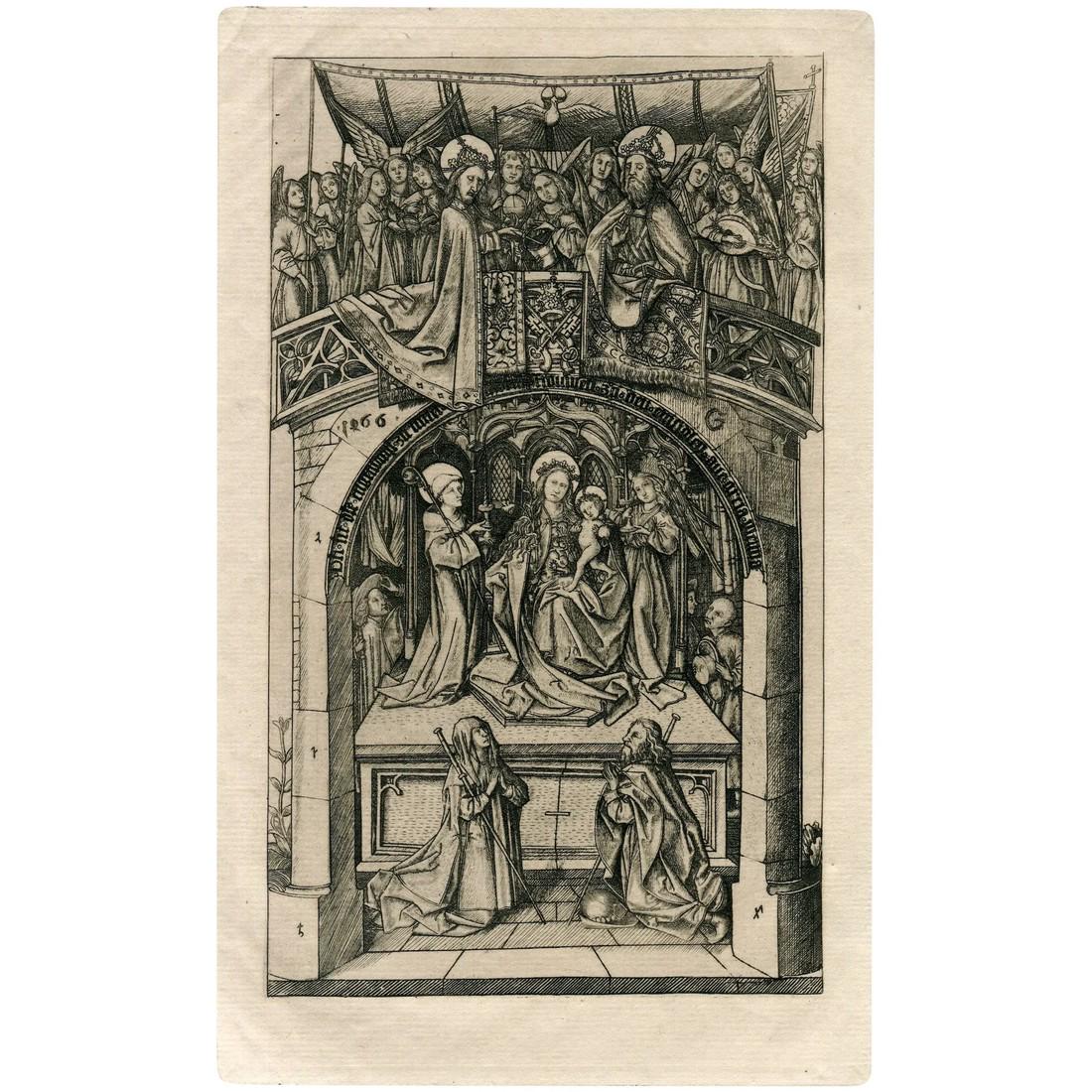 The Large Virgin of Einsiedeln, after The Master E.S. 1466 - Amand Durand heliogravure: The Large Virgin of Einsiedeln. Engraver: Charles Amand-Durand (1831-1905). Technique: Heliogravure Etching - etched on a copper plate and printed as an ordinary etching in the standard way using laid