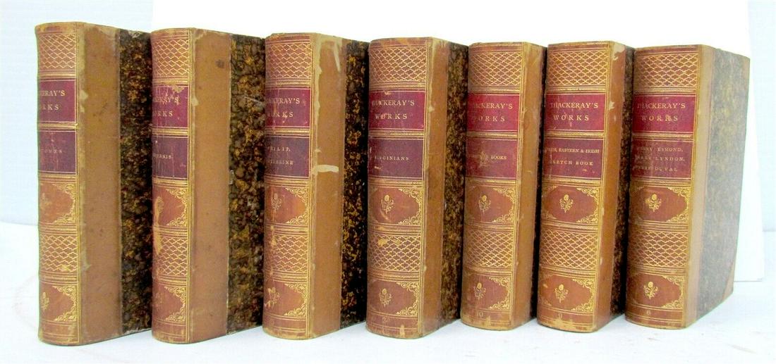 1883 THACKERAY WORKS 7 volumes antique illustrated DECORATIVE BINDING (1 of 12)
