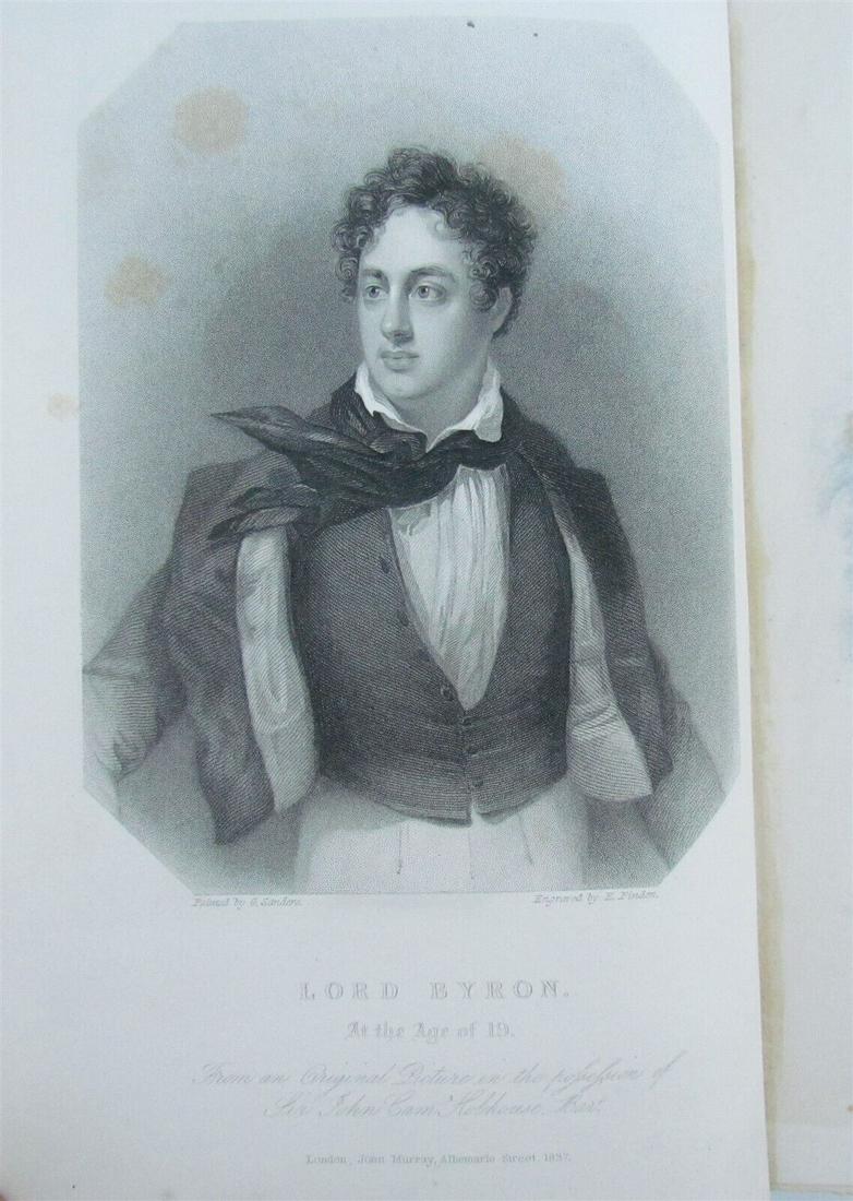 1837 BYRON'S WORKS COMPLETE in ONE VOLUME antique POETRY: BYRON'S WORKS COMPLETE in ONE VOLUME London; 1837 827 pages 3/4 calf binding. Size 6 1/2 by 9 3/4" Very good interior condition, some wear of the binding Text in English Reserve: $49.00 Shipping: Dome