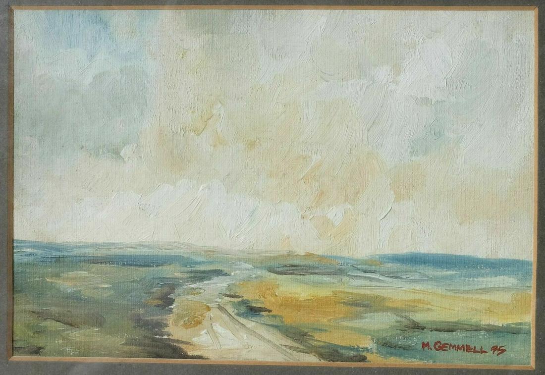 Antique Oil Original Painting signed M. GEMMELL (XIX-XX) Landscape (1 of 2)