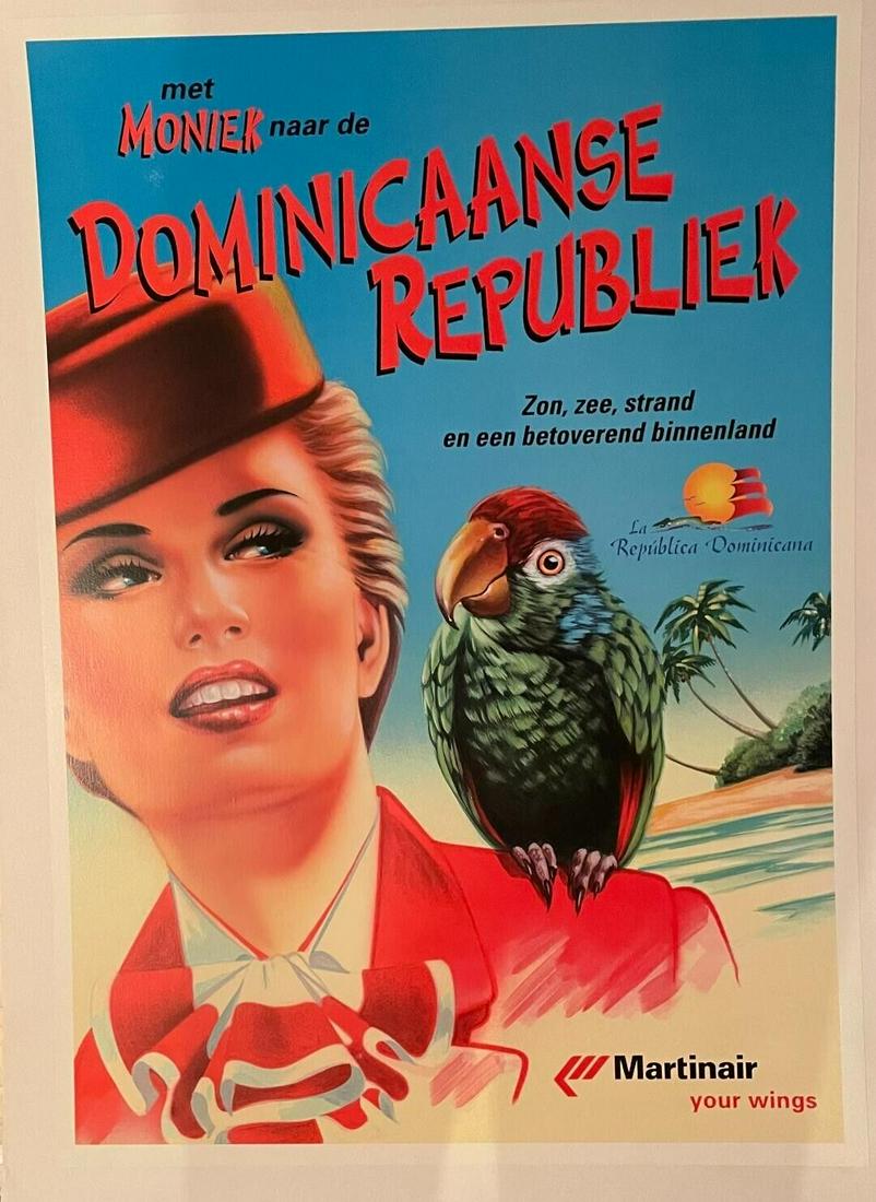 Original Vintage Martinair Dominican Republic Poster Linen Backed (1 of 3)