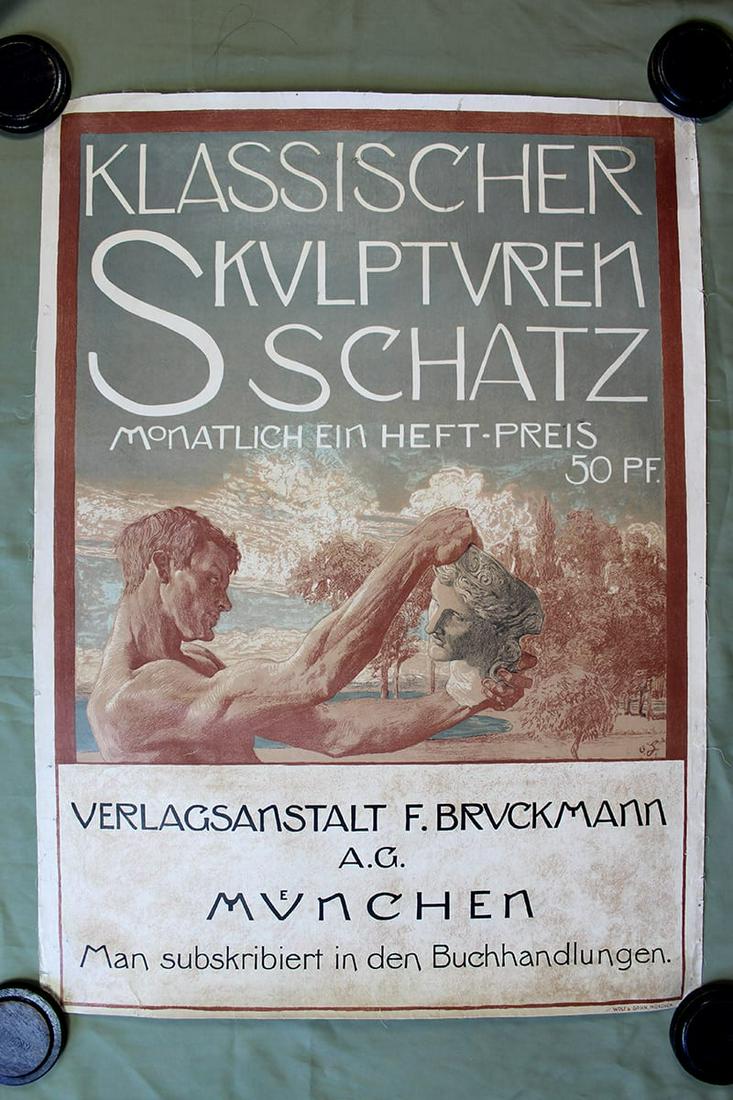 Klassischer Skulpturen - Art By Otto Greiner (1900's) 25" X 3" German Advertising Poster LB: Klassischer Skulpturen - Art by Otto Greiner (1900's) 25" x 3" German Advertising Poster LB Condition: G/VG Reserve: $319.00 Shipping: Domestic: Flat-rate of $42.00 to anywhere within the contiguous U