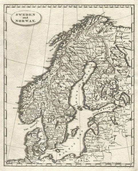 Sweden and Norway by Arrowsmith & Lewis. Scandinavia & Finland 1812 old map: TITLE/CONTENT OF MAP: 'Sweden and Norway' DATE PRINTED: 1812 IMAGE SIZE: Approx 25.0 x 20.0cm, 9.75 x 8 inches (Medium) TYPE: Antique steel engraved map CONDITION: Good; suitable for framing. Please c