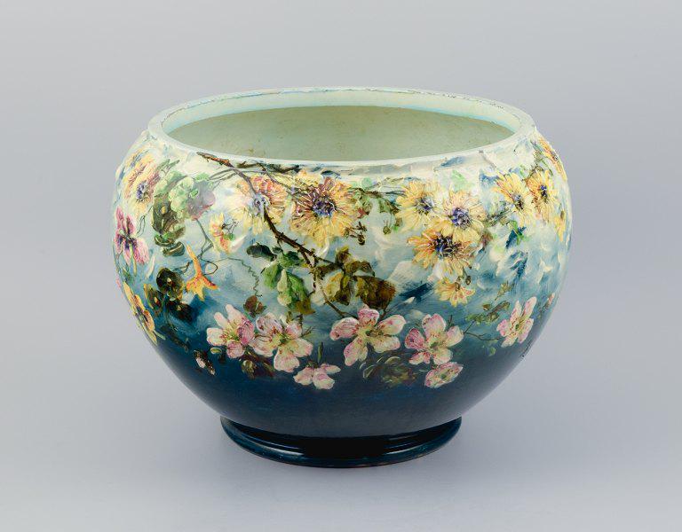 Jerome Massier for Vallauris, colossal ceramic jar hand-painted with floral motifs. (1 of 7)