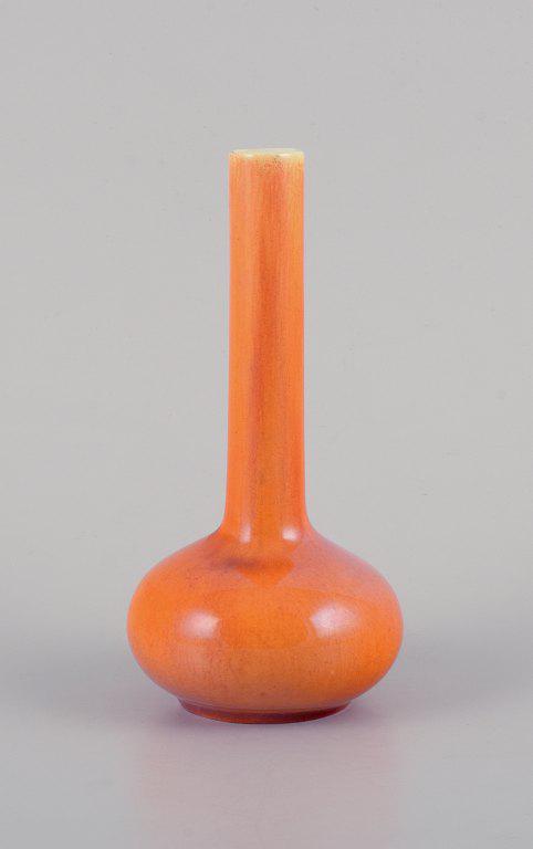 Rörstrand, Sweden, narrow-necked earthenware vase uranium yellow glaze. (1 of 5)