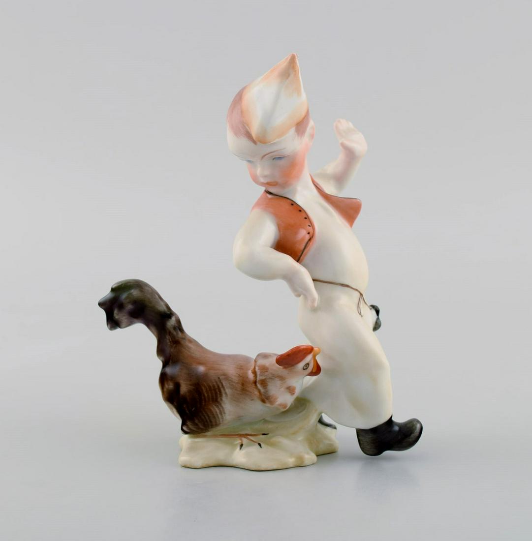 Herend porcelain figure. Boy and rooster. Mid-20th century. (1 of 7)
