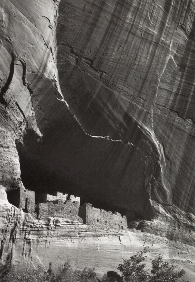 ANSEL ADAMS - White House Ruin, Canyon de Chelly: Artist: Ansel Adams Title: White House Ruin, Canyon de Chelly, Arizona, 1942 Medium: Photo Litho, 2005, Slovenia Dimensions: 6x8.65" Description: Heat Wax Mounted on 8.5x11" Conservation Board Artist 