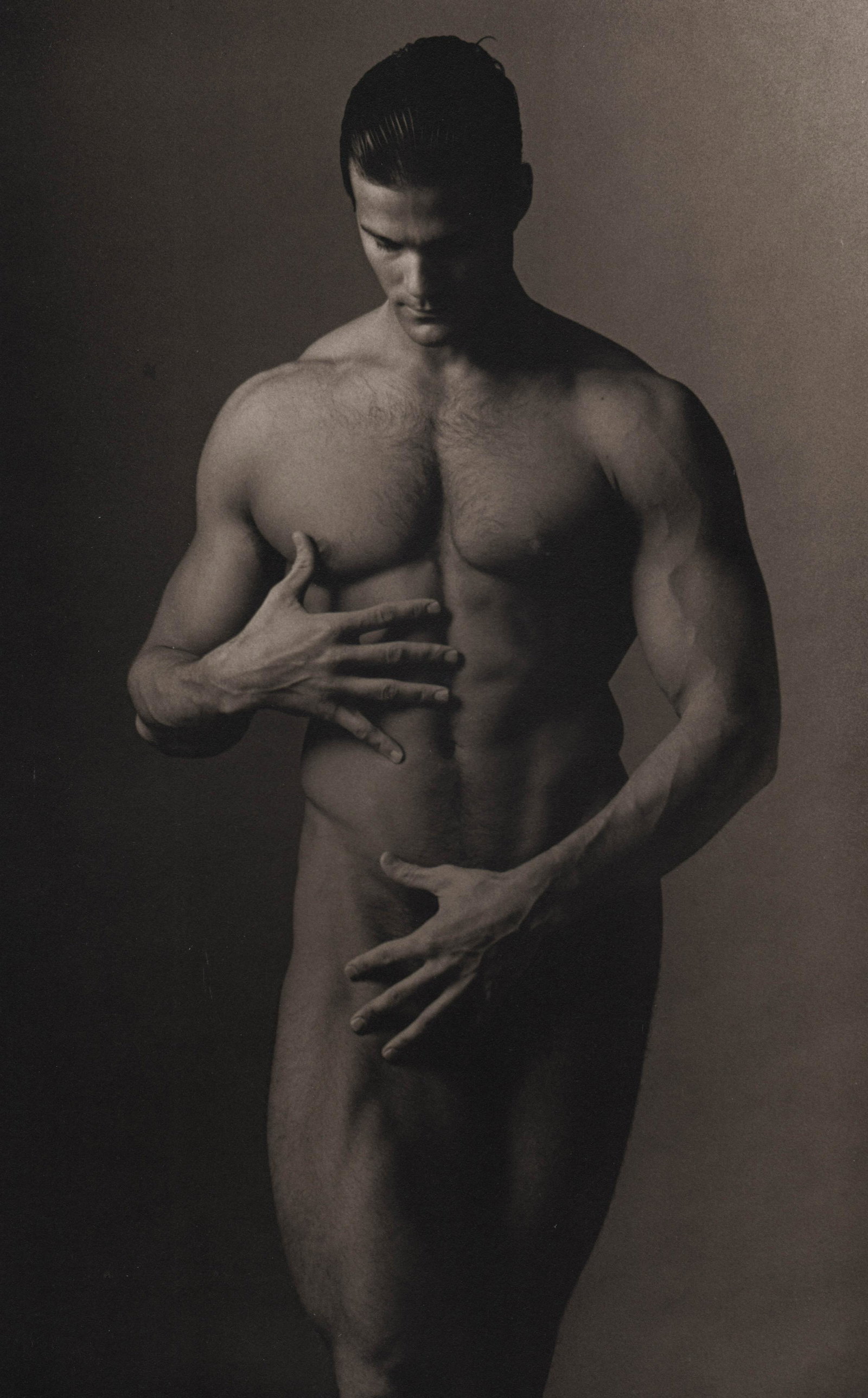 KEN HAAK - Male Nude,1985: Artist: KEN HAAK Print Title: Male Nude,1985 Medium: Tri-tone Photo-lithographs (Limited edition of 5000) Printed in the 1980’s, in the US Image size (inches) approx. 8 x 6.5” Ken Haak(192