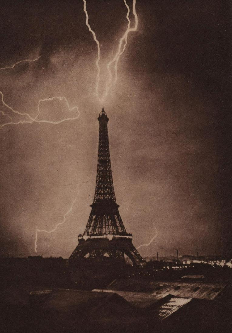 GABRIEL LOPPE - Eiffel Tower, Thunderstorm of June 3, 1902: Artist: GABRIEL LOPPE Print Title: Eiffel Tower, Thunderstorm of June 3, 1902 Medium: Vintage Authentic Sheet-fed photogravure , Beautiful rare sepia print Printed 1929 in FRANCE Image size (inches) a